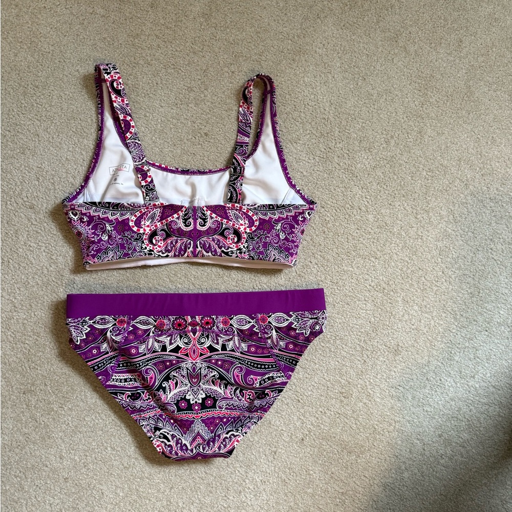 Athleta Women's Purple Paisley Underwire Bathing Suit Two Piece Swim Set Sz M - Picture 4 of 7